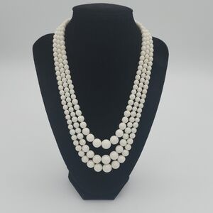 Vintage Japan Branded Triple-Strand White Beaded Necklace